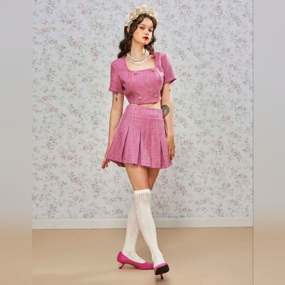 NWT PINK LILAC Tweed Mini Skirt SIZE SMALL NEW TEXTURED - Picture 2 of 7